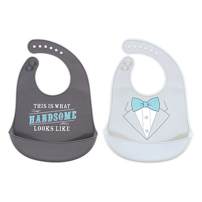 Little Treasure® 2-Pack Handsome Silicone Bibs in Grey
