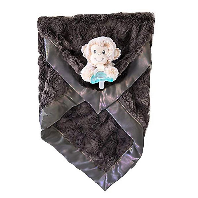 Zalamoon 3 Piece Gift Set with Luxie Pocket® Blanket, Monkey and Pacifier in Charcoal