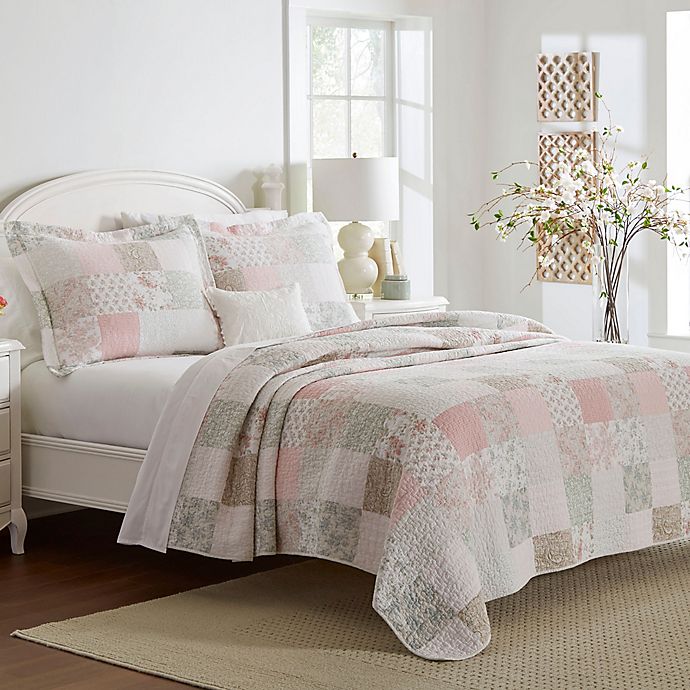 Laura Ashley® Celina Patchwork Reversible Quilt Set in Pastel Pink