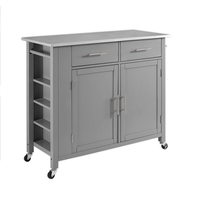 Crosley Savannah Stainless Steel Top Kitchen Island/Cart in Grey Bed