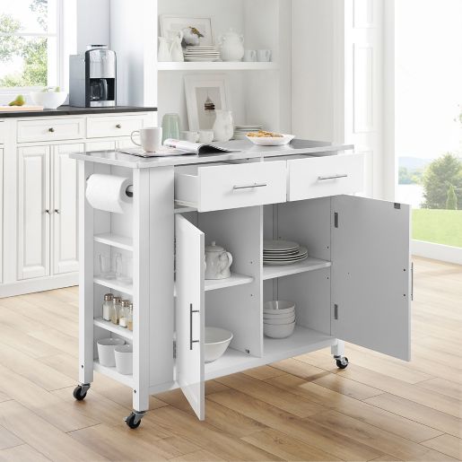 Crosley Savannah Stainless Steel Top Kitchen Island Cart In White Bed Bath Beyond