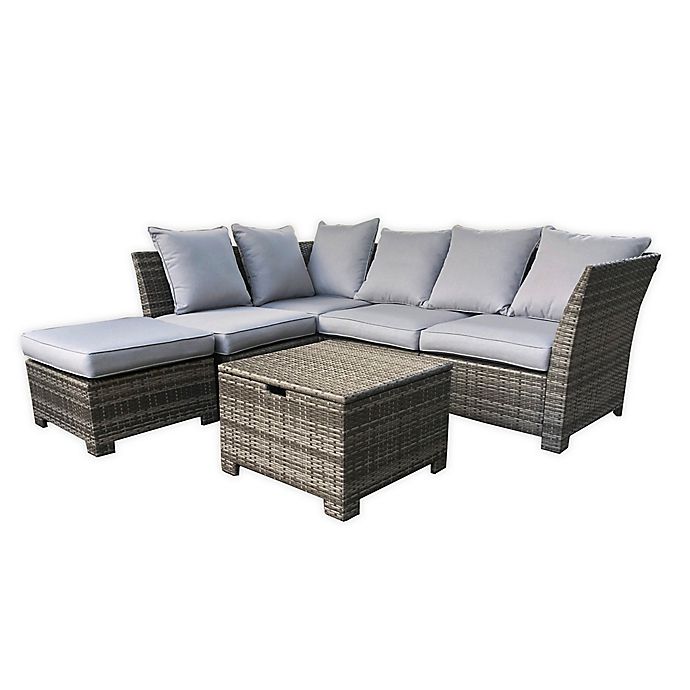 Coastal 6-Piece Sectional Patio Sofa Set in Grey/Cream