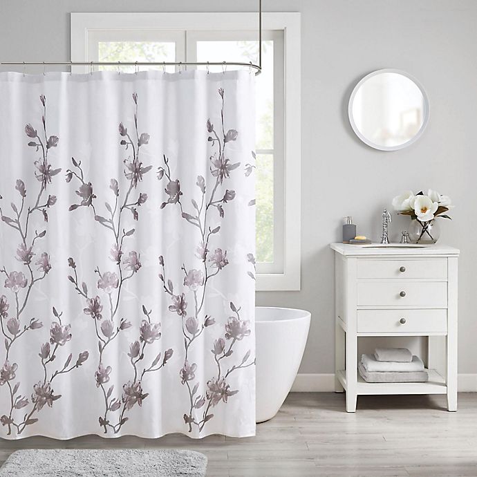Madison Park Magnolia Shower Curtain, Shower Curtain Purple And Grey
