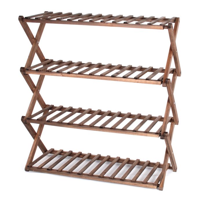 Lifestyle Home 4 Tier Solid Wood Foldable Shoe Rack In Dark Brown Bed Bath Beyond