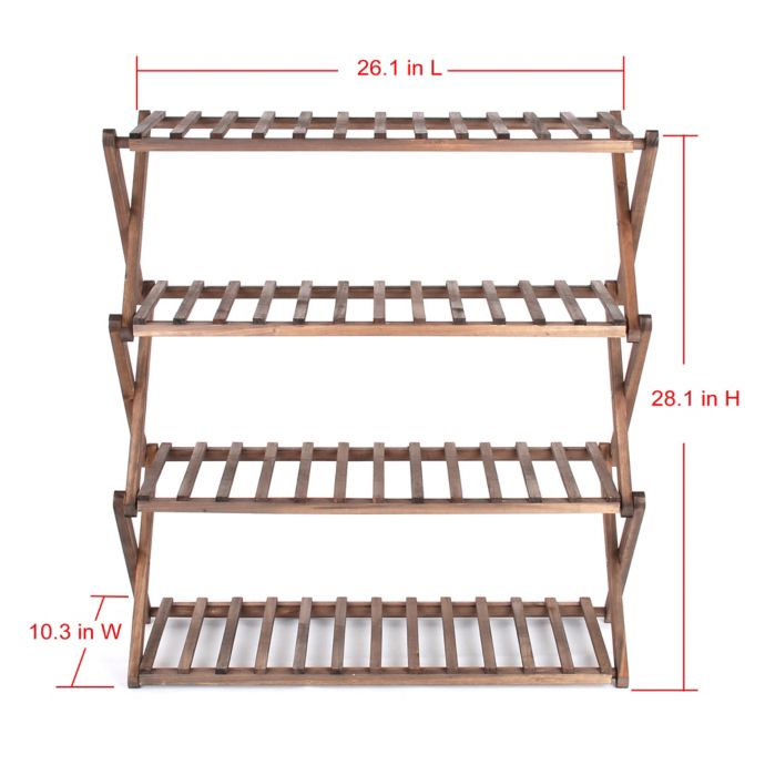 Lifestyle Home 4 Tier Solid Wood Foldable Shoe Rack In Dark Brown Bed Bath Beyond