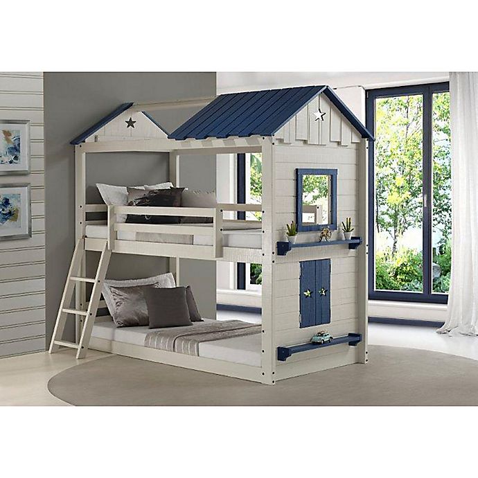 Star Gaze Twin Over Twin Bunk Bed in Light Grey/Blue