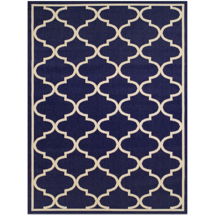 Miami Fret Rectangular Rug in Navy/Beige Bed Bath & Beyond