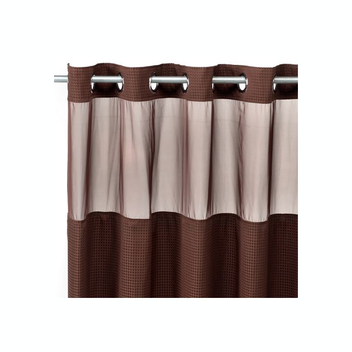 Hookless® Waffle Fabric Window and Shower Curtain in Chocolate Bed