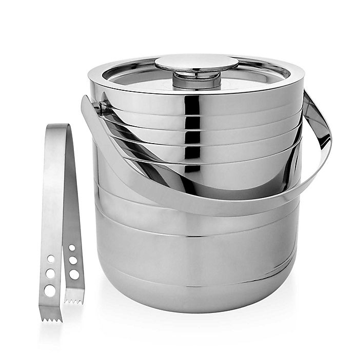 Ice bucket in transparent glass and stainless steel and its vintage and design stainless steel ice tongs