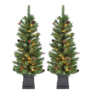 4-Foot Pre-Lit Porch Tree (Set of 2 