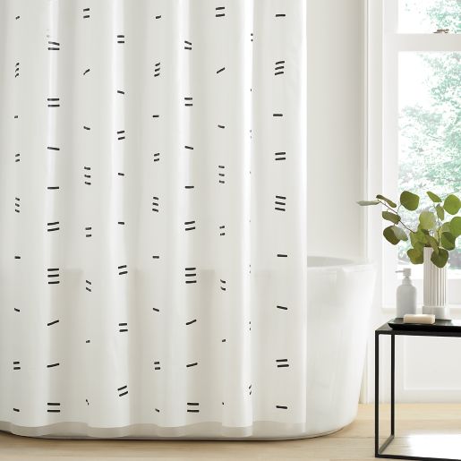 Simply Essential™ Dashed 72-Inch x 86-Inch PEVA Shower Curtain in Black/White