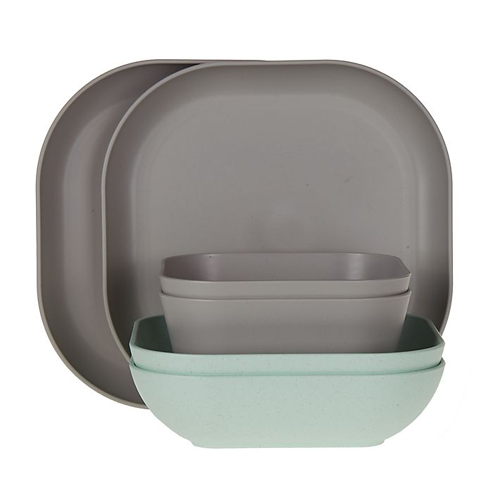 Simply Essential™ 6-Piece Eco-Plastic Dinnerware Set in Grey/Aqua