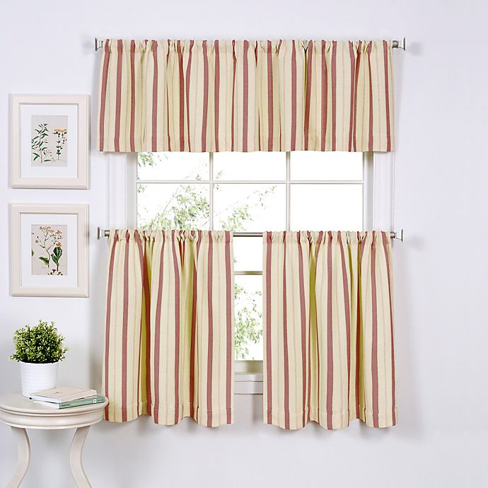 Updated Ticking 24-Inch Window Curtain Tier Pair in Spice