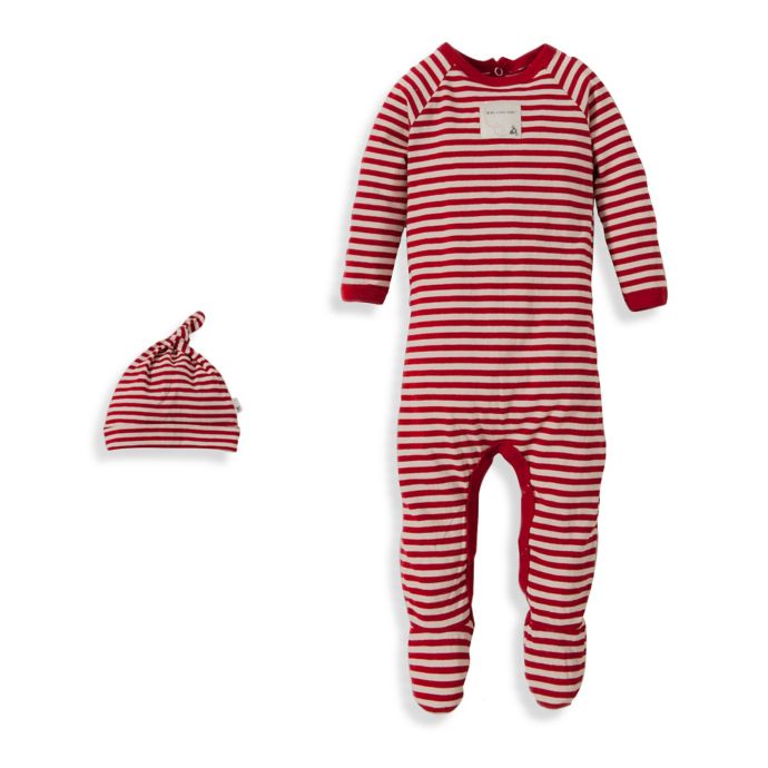 Burt's Bees Baby™ Footed Coverall and Hat in Candy Cane Stripe buybuy