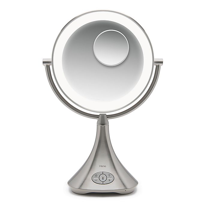 iHome® Lux Pro 10X/1X Halo Lighted Rechargeable Vanity Mirror and Speaker in Silver/Nickel