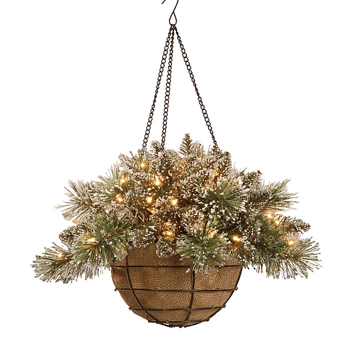 National Tree 20-Inch Glittery Mountain Spruce Hanging Basket Pre-Lit with 35 Lights