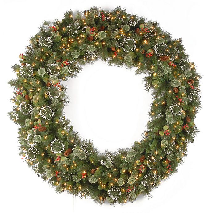 National Tree Company 5-Foot Wintry Pine Christmas Wreath with Clear Lights