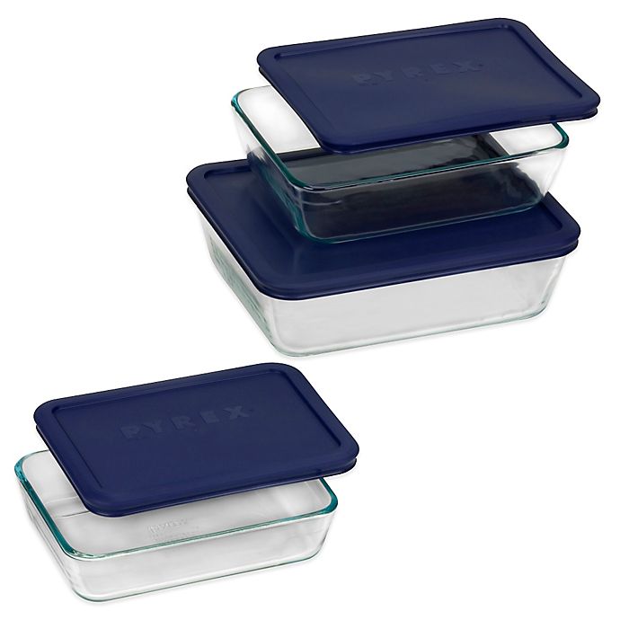 Pyrex Simply Store 3 Cup Glass Kitchen Food Container with Blue Lid Set of 6 