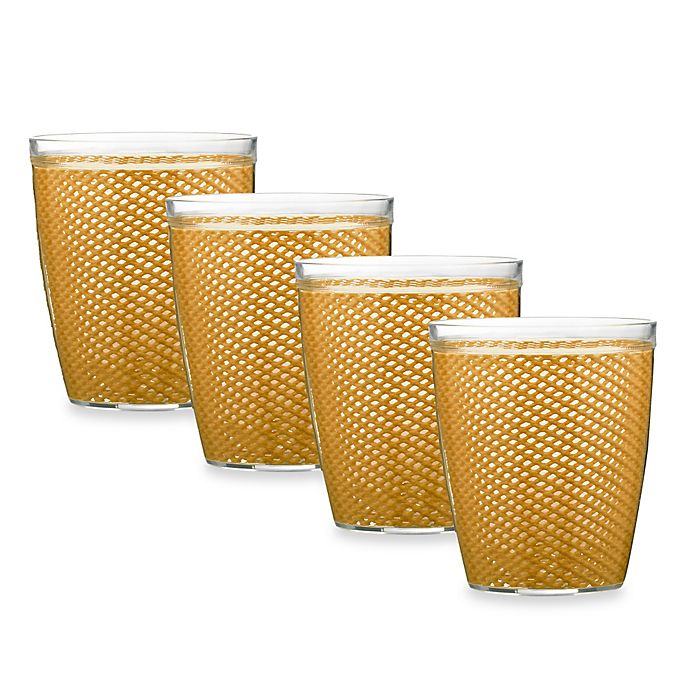 Kraftware™ Fishnet 4-Piece Doublewalled Plastic Double Old Fashioned Glasses in Golden