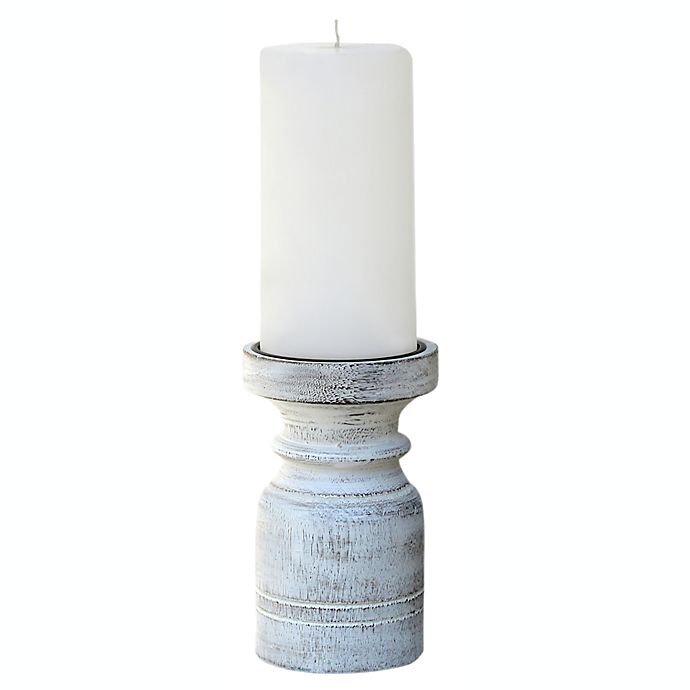 Bee & Willow™ Wooden Pillar Candle Holder in White Wash