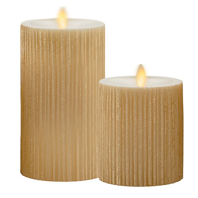 Luminara® Moving Flame® Gold Ribbed Real-Flame Effect Pillar Candle