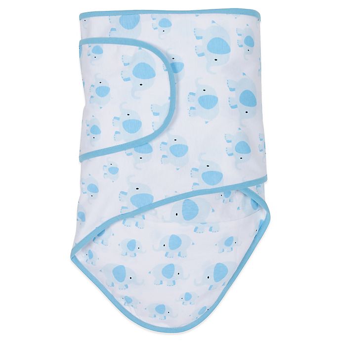 Miracle Blanket® Swaddle in Elephants with Blue Trim