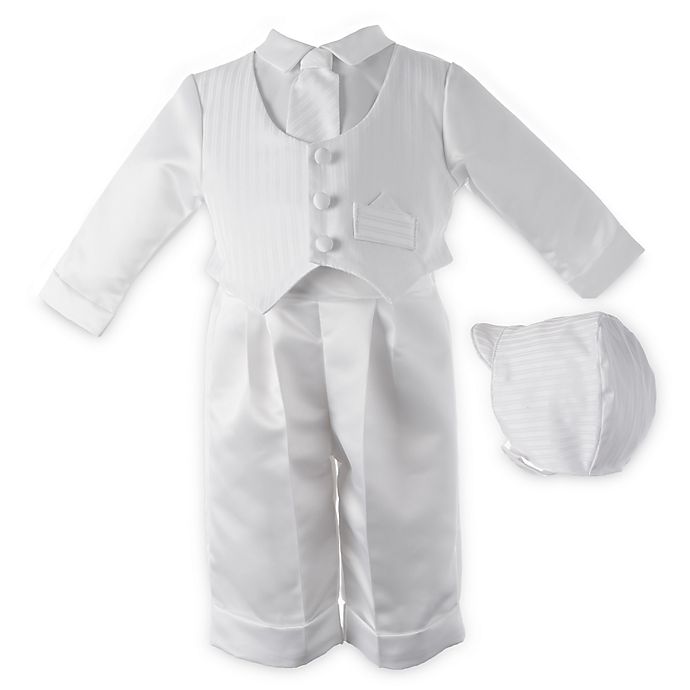 Boy's White Satin Christening Outfit with Hat and Tie by Lauren Madison