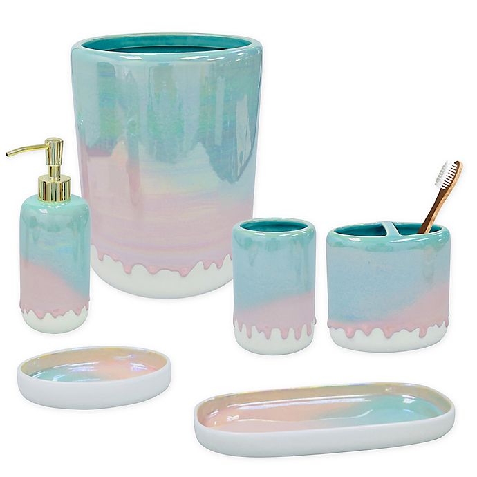 Set of 4 Square Blue Daisy Bathroom Accessory Toothbrush Holder Soap Dish Cup 