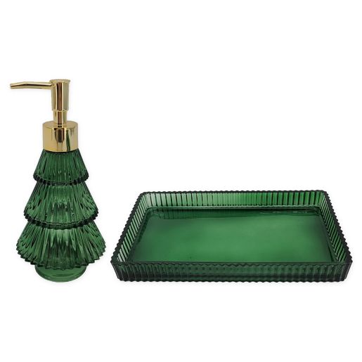  2-Piece Christmas Tree Soap Dispenser and Tray Set