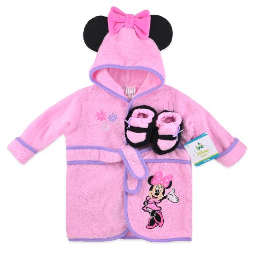 Disney Size 0 6m Minnie 2 Piece Terry Bathrobe And Booties Set Bed Bath Beyond
