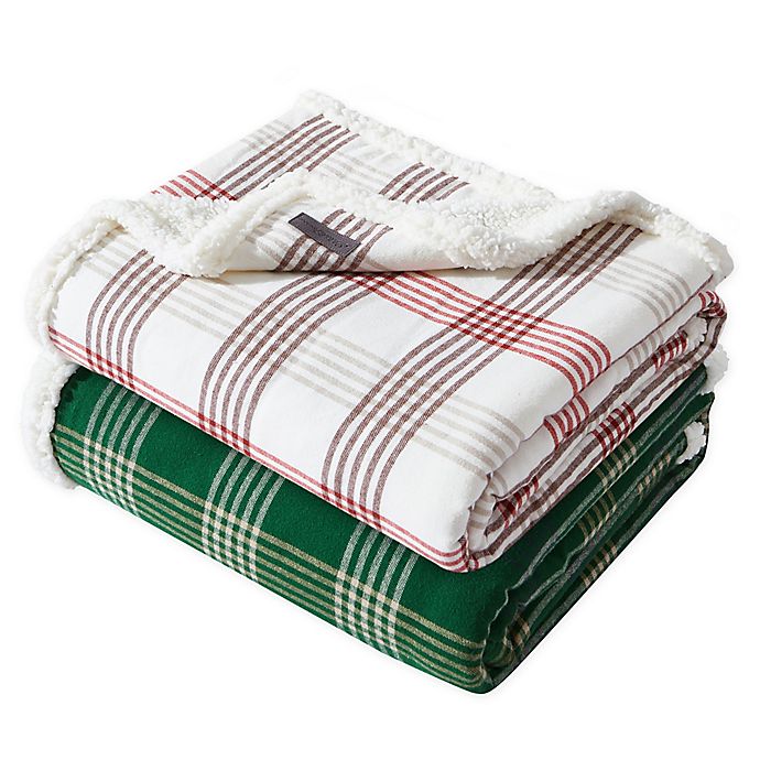 Eddie Bauer® Premium Cotton Flannel Faux Sherling Reverse Throw Blanket
