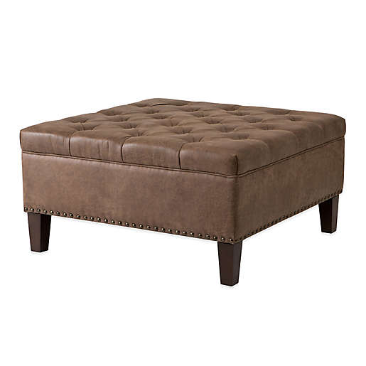 Madison Park Tufted Square Tail, Homepop Faux Leather Square Storage Ottoman Coffee Table With Wood Legs