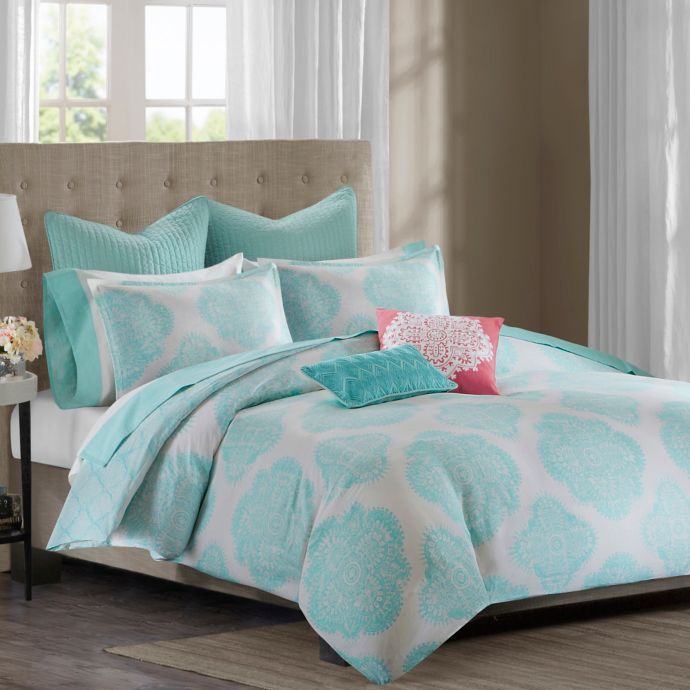 Echo Design™ Bindi Duvet Cover in Aqua | Bed Bath & Beyond