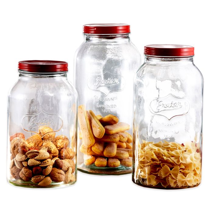 Glass Canisters with Red Lids (Set of 3) Bed Bath & Beyond