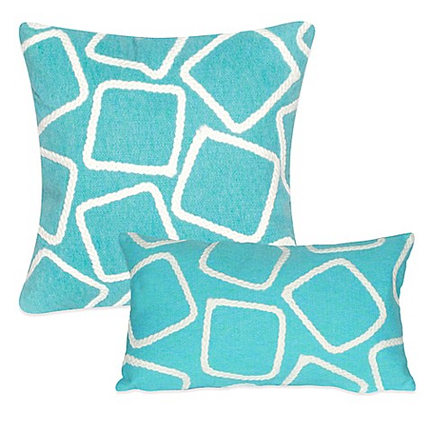 Liora Manne Squares Outdoor Throw Pillow in Aqua - Bed Bath & Beyond