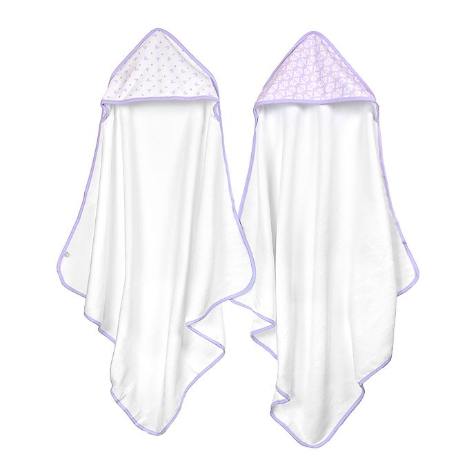 Just Born® Tiki and Emma 2-Pack Hooded Towels in White/Lilac