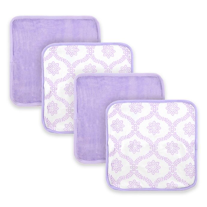 Just Born® Trellis  4-Pack Washcloths in White/Lilac