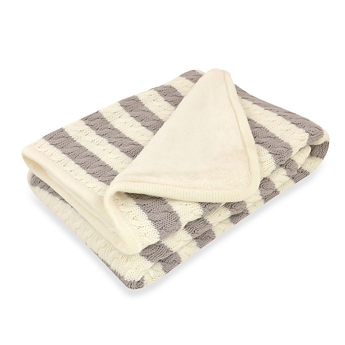 Just Born® Awning Stripe Cable Knit Blanket in Grey/White
