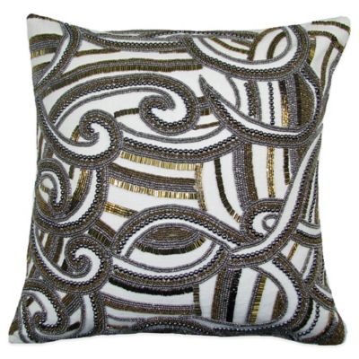 Charisma Swirl Square Beaded Throw Pillow in Gold/Silver ...