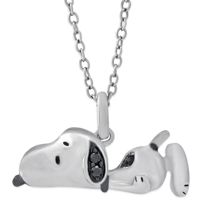 Peanuts™ Sterling Silver .03 cttw Black Diamond 18Inch Chain Laying Snoopy Pendant Necklace