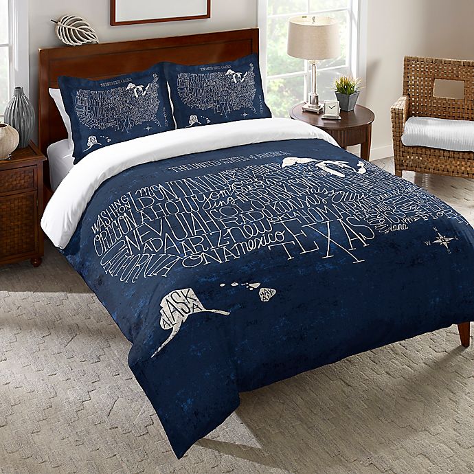 Laural Home® Hand Lettered US Map Blueprint Bedding Collection
