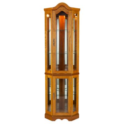 Southern Enterprises Lighted Corner Display Cabinet Golden Oak Orice