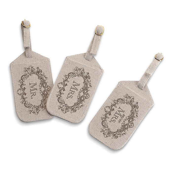 Lillian Rose® Mr., Mrs., More Mrs. Luggage Tags in Tan (Set of 3)