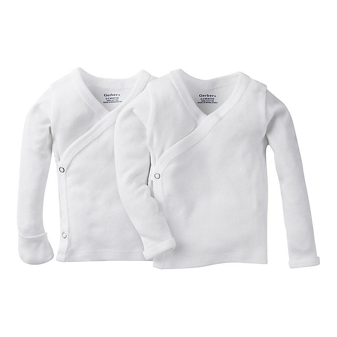 Gerber® Preemie 2-Pack Long Sleeve Side Snap Shirt with Mittens