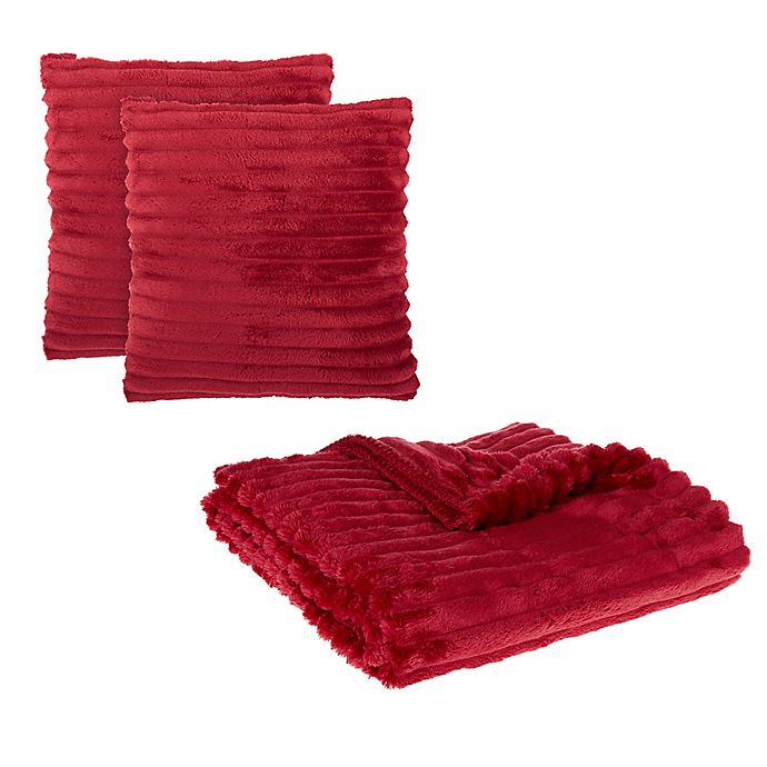 Simply Essential™ 3-Piece Corduroy Throw Blanket and Throw Pillow Bundle in Red