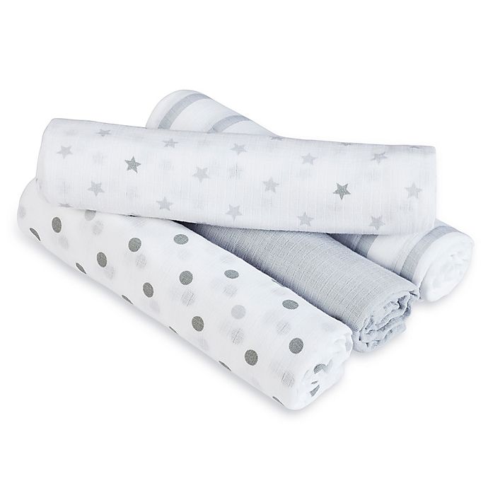 aden + anais™ essentials Dove Muslin 4-Pack swaddleplus® Blankets in Grey/White
