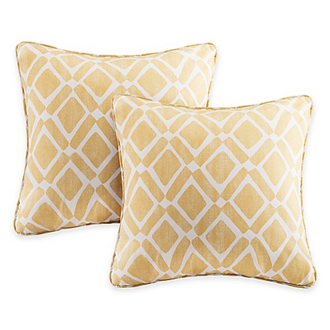 Buy Madison Park Delray Diamond Square Throw Pillow in Yellow (Set of 2) from Bed Bath & Beyond