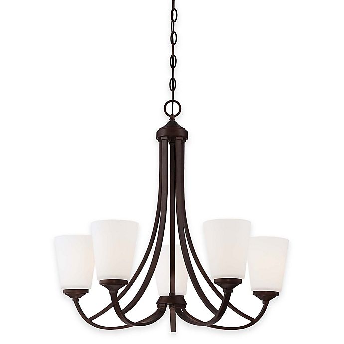 Minka Lavery® Overland Park 5-Light Chandelier in Vintage Bronze with White Etched Glass Shade
