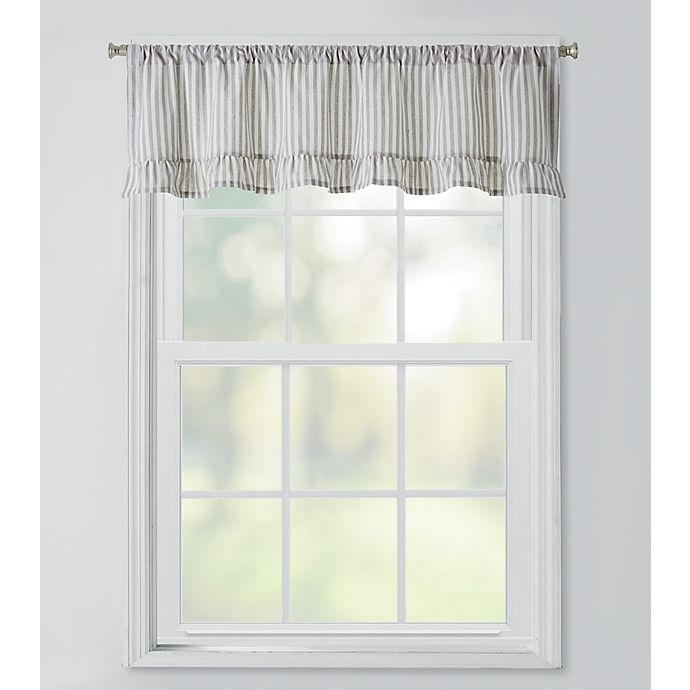 Bee & Willow™ Striped Ruffles Window Valance in Grey/Ivory