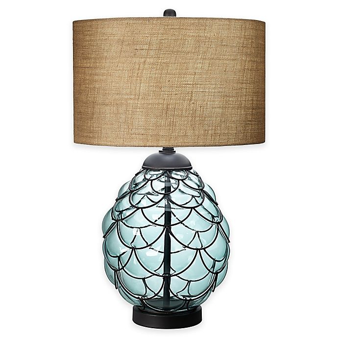 Pacific Coast® Lighting Pacific Glass Table Lamp in Blue with Drum Shade